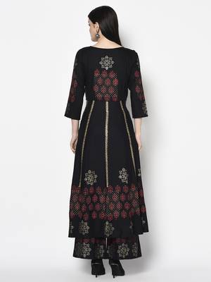 Rayon block print anarkali palazzo set,black,(s,m,l,xl,2xl,3xl) 4