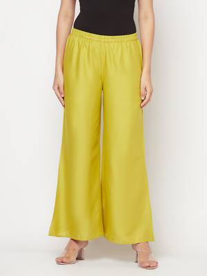 Rayon flared slip-on palazzo,parrot green,(s,m,l,xl,2xl,3xl) 1