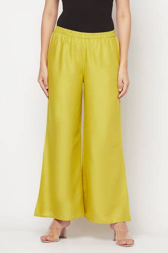Rayon flared slip-on palazzo parrot green