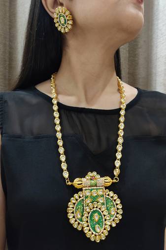 green long kundan necklace set
