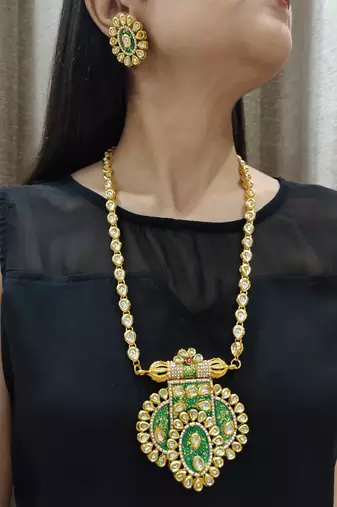 green long kundan necklace set