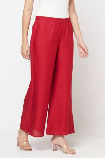 Rayon flared slip-on palazzo,maroon,(s,m,l,xl,2xl,3xl)