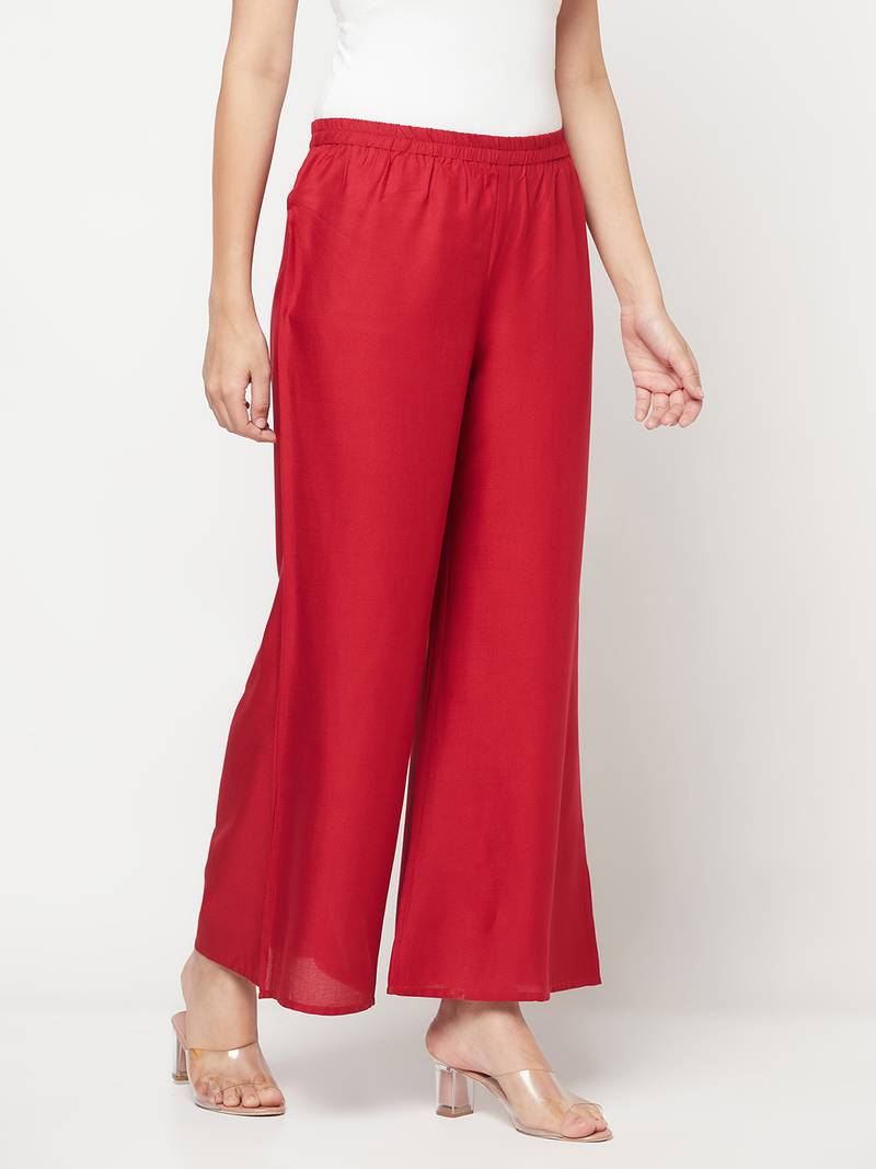 Rayon flared slip-on palazzo,maroon,(s,m,l,xl,2xl,3xl)