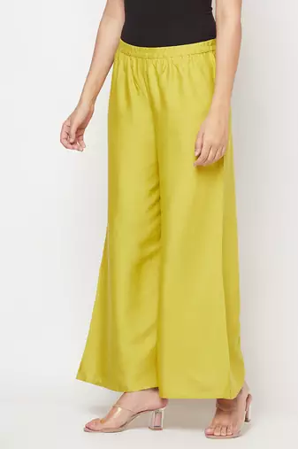 Rayon flared slip-on palazzo,parrot green,(s,m,l,xl,2xl,3xl)