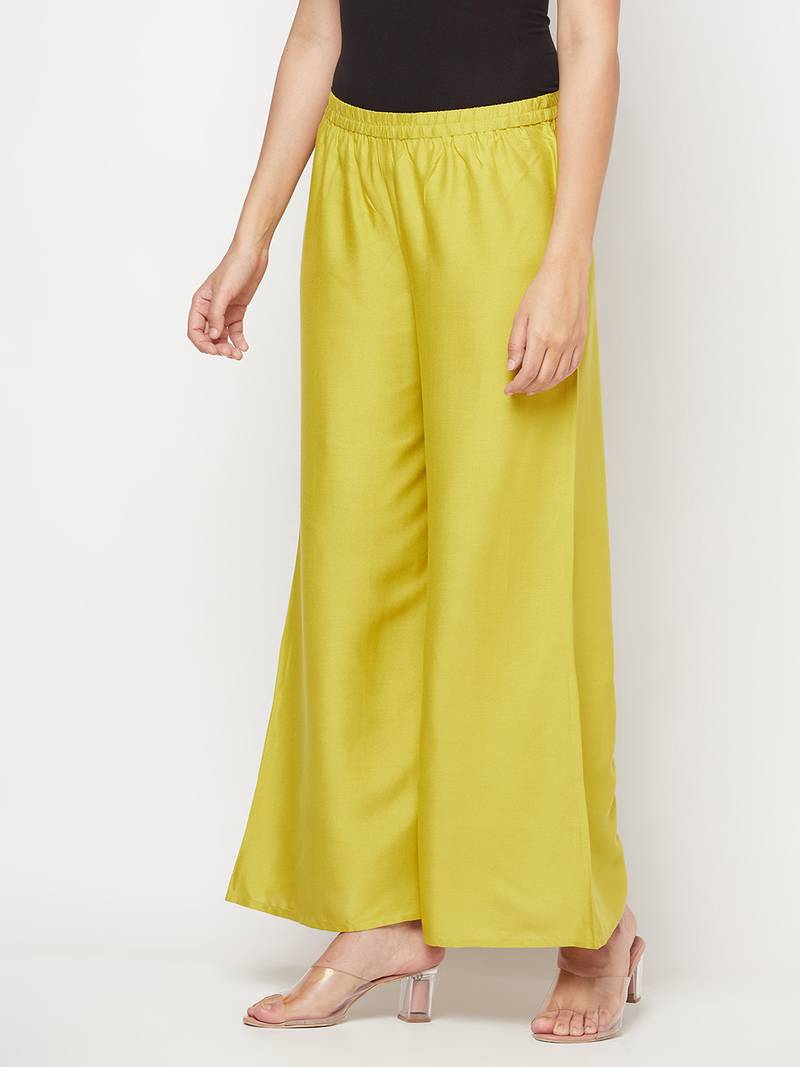 Rayon flared slip-on palazzo,parrot green,(s,m,l,xl,2xl,3xl)