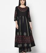 Rayon block print anarkali kurta,black,(s,m,l,xl,2xl,3xl)