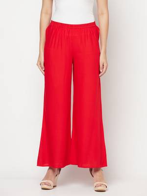 Rayon flared slip-on palazzo,red,(s,m,l,xl,2xl,3xl) 1