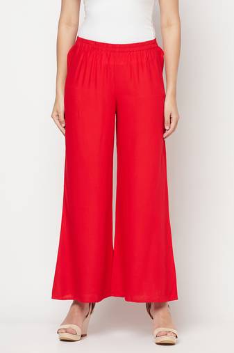 Rayon flared slip-on palazzo red