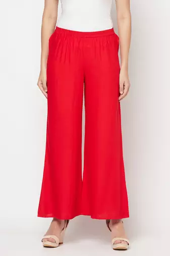 Rayon flared slip-on palazzo,red,(s,m,l,xl,2xl,3xl)