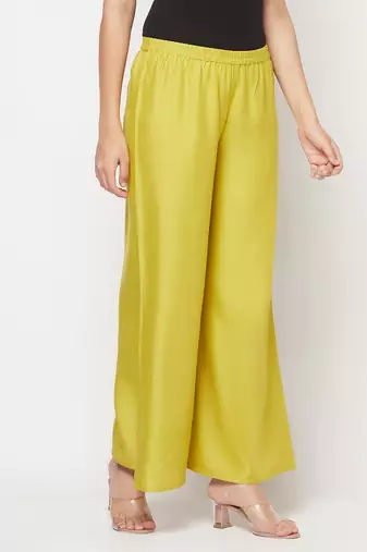 Rayon flared slip-on palazzo,parrot green,(s,m,l,xl,2xl,3xl)
