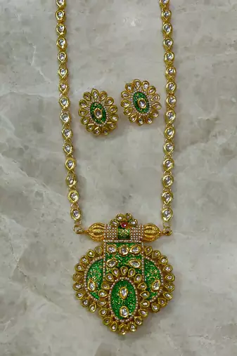 green long kundan necklace set