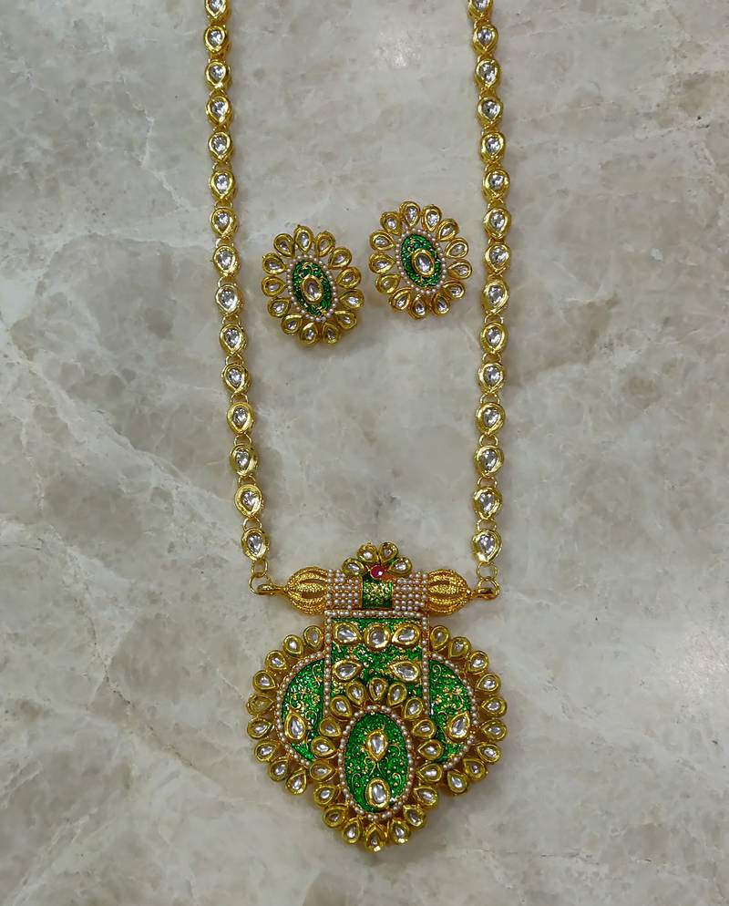 green long kundan necklace set