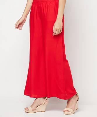 Rayon flared slip-on palazzo,red,(s,m,l,xl,2xl,3xl) 2