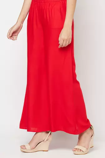 Rayon flared slip-on palazzo,red,(s,m,l,xl,2xl,3xl)
