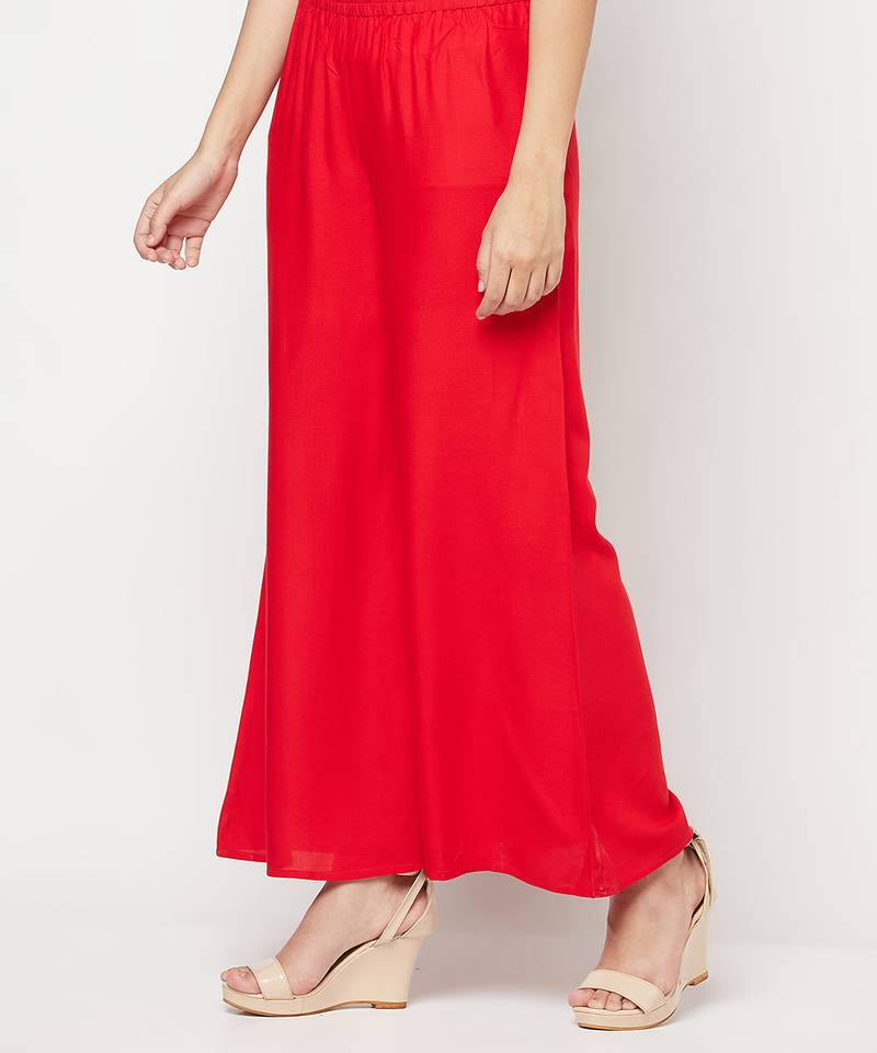 Rayon flared slip-on palazzo,red,(s,m,l,xl,2xl,3xl)