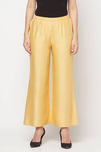 Rayon flared slip-on palazzo golden/beige