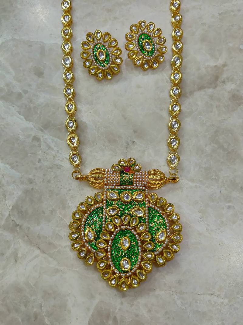 green long kundan necklace set