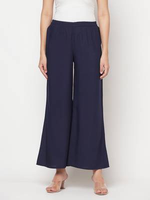 Rayon flared slip-on palazzo,navy blue,(s,m,l,xl,2xl,3xl) 1