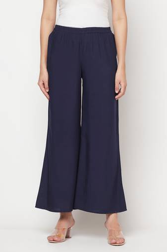 Rayon flared slip-on palazzo navy blue