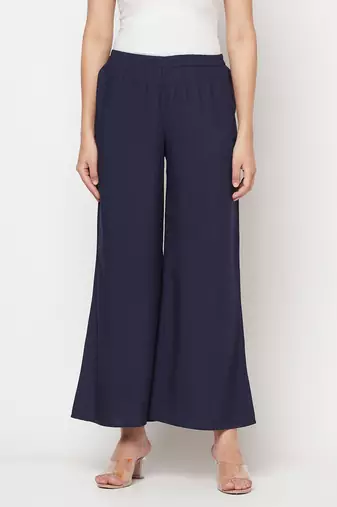 Rayon flared slip-on palazzo,navy blue,(s,m,l,xl,2xl,3xl)