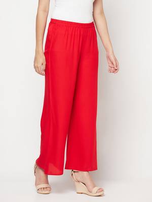 Rayon flared slip-on palazzo,red,(s,m,l,xl,2xl,3xl) 3