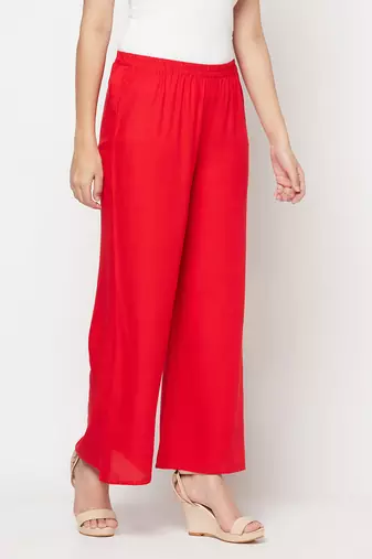 Rayon flared slip-on palazzo,red,(s,m,l,xl,2xl,3xl)