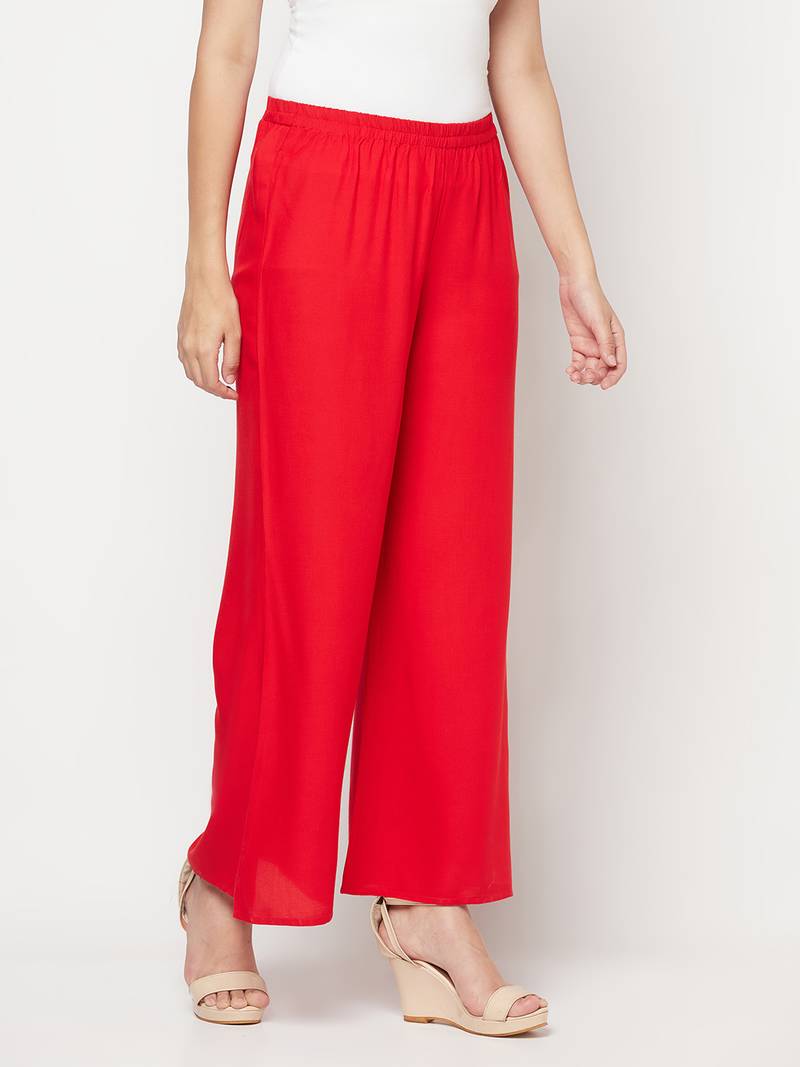 Rayon flared slip-on palazzo,red,(s,m,l,xl,2xl,3xl)