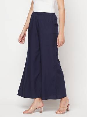 Rayon flared slip-on palazzo,navy blue,(s,m,l,xl,2xl,3xl) 2