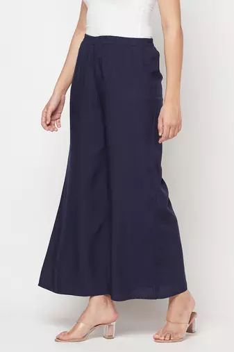 Rayon flared slip-on palazzo,navy blue,(s,m,l,xl,2xl,3xl)