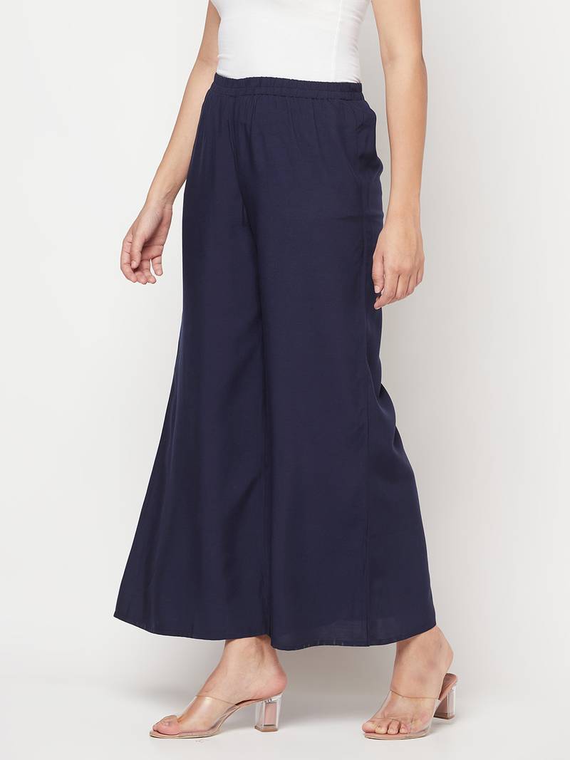 Rayon flared slip-on palazzo,navy blue,(s,m,l,xl,2xl,3xl)