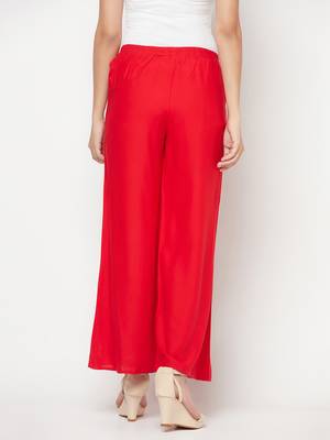 Rayon flared slip-on palazzo,red,(s,m,l,xl,2xl,3xl) 4