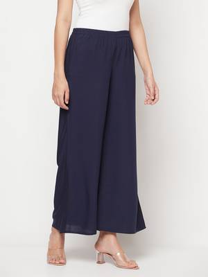 Rayon flared slip-on palazzo,navy blue,(s,m,l,xl,2xl,3xl) 3