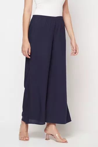 Rayon flared slip-on palazzo,navy blue,(s,m,l,xl,2xl,3xl)