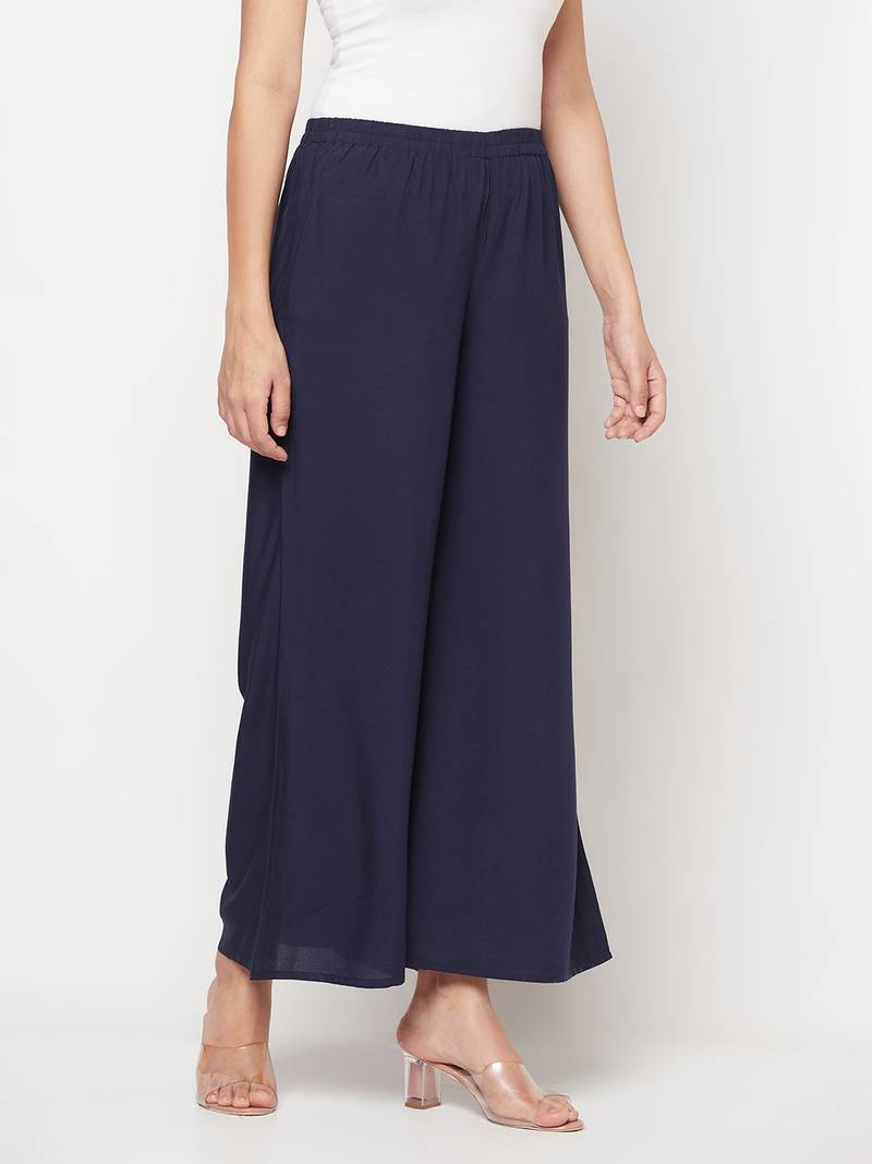 Rayon flared slip-on palazzo,navy blue,(s,m,l,xl,2xl,3xl)