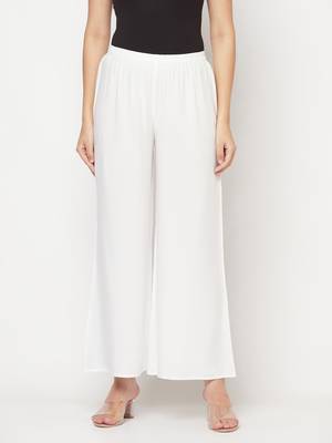 Rayon flared slip-on palazzo,white,(s,m,l,xl,2xl,3xl) 1
