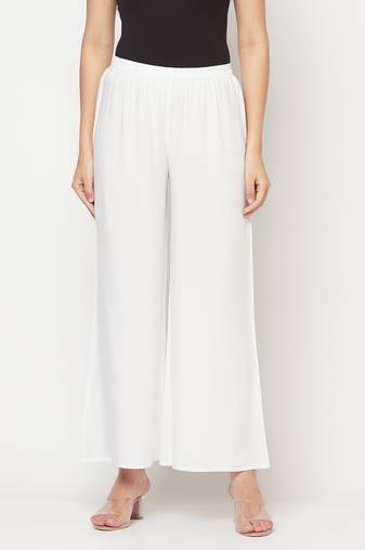 Rayon flared slip-on palazzo white