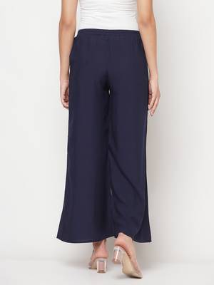 Rayon flared slip-on palazzo,navy blue,(s,m,l,xl,2xl,3xl) 4