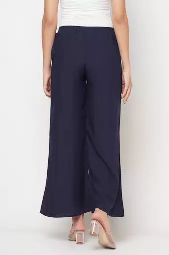 Rayon flared slip-on palazzo,navy blue,(s,m,l,xl,2xl,3xl)