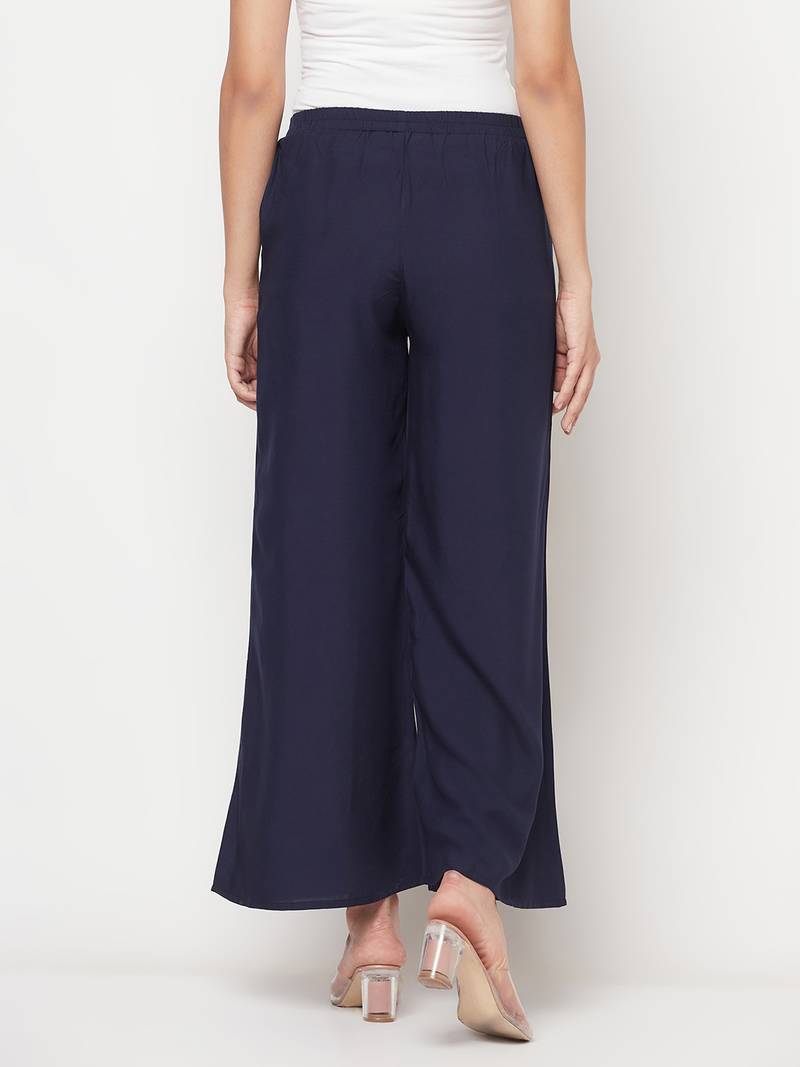 Rayon flared slip-on palazzo,navy blue,(s,m,l,xl,2xl,3xl)