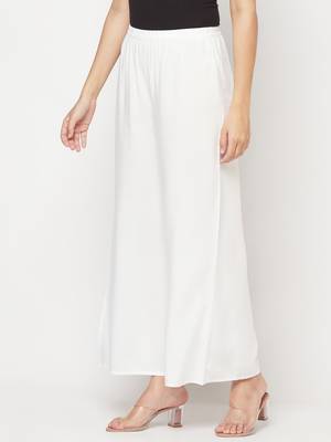 Rayon flared slip-on palazzo,white,(s,m,l,xl,2xl,3xl) 2
