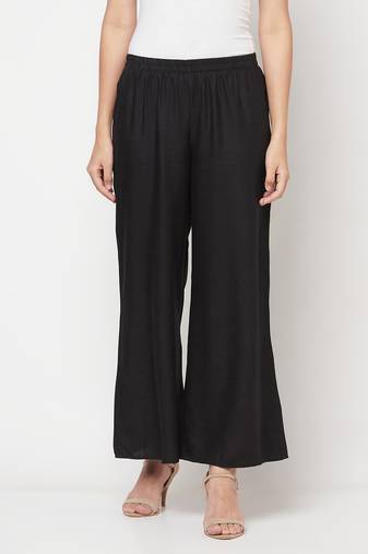 Rayon flared slip-on palazzo black