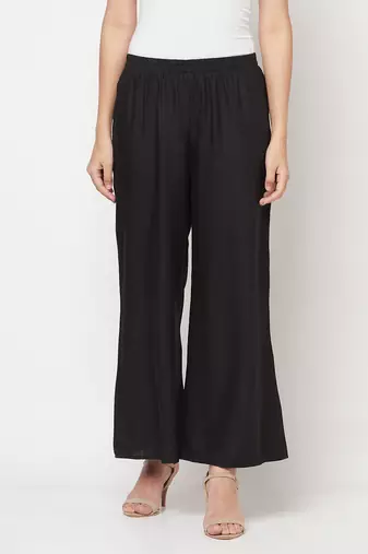 Rayon flared slip-on palazzo,black,(s,m,l,xl,2xl,3xl)