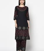 Rayon block print straight kurta palazzo set,black,(s,m,l,xl,2xl,3xl)