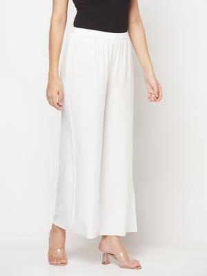 Rayon flared slip-on palazzo,white,(s,m,l,xl,2xl,3xl) 3