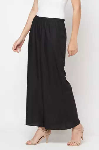 Rayon flared slip-on palazzo,black,(s,m,l,xl,2xl,3xl)