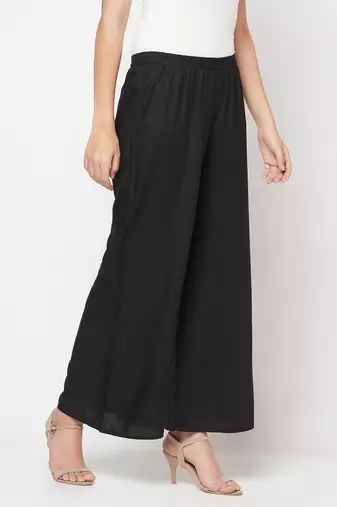 Rayon flared slip-on palazzo,black,(s,m,l,xl,2xl,3xl)