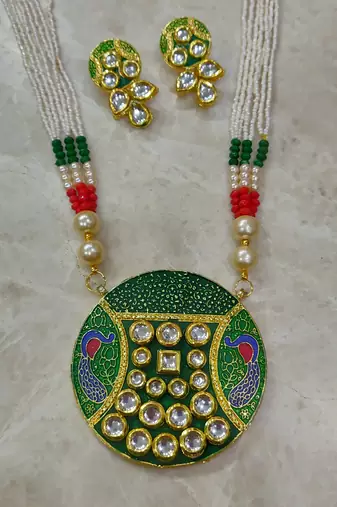green kundan necklace set