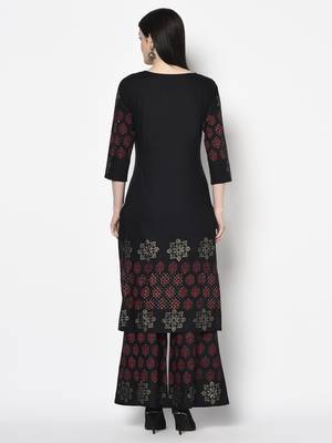Rayon block print straight kurta palazzo set,black,(s,m,l,xl,2xl,3xl) 4