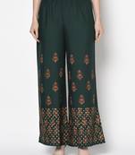 Rayon block print flared slip-on palazzo,bottle green,(s,m,l,xl,2xl,3xl)