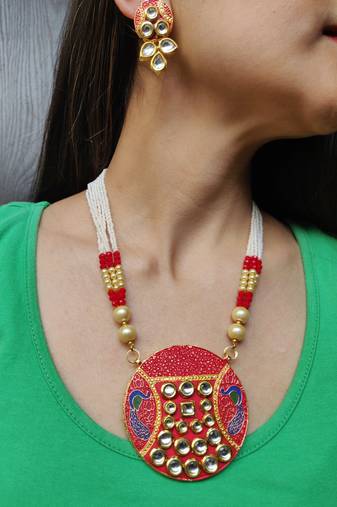 red kundan necklace set
